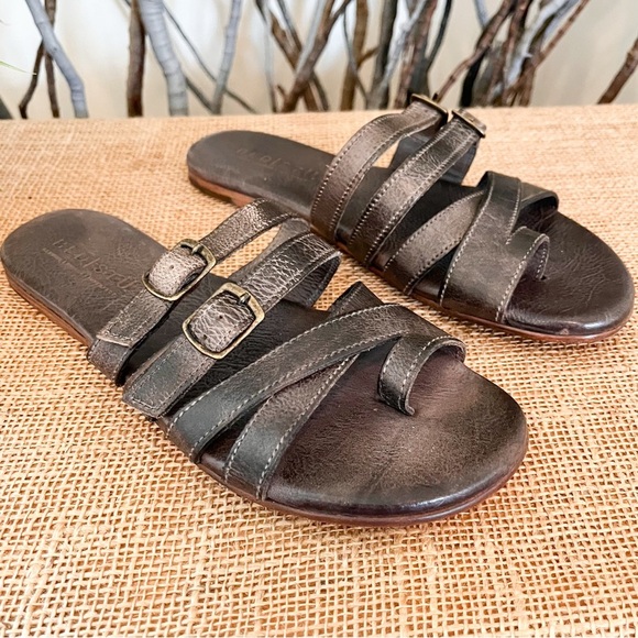 Bed|Stu Hilda Leather Flat Sandals in Graphite Size 7 - Picture 3 of 10